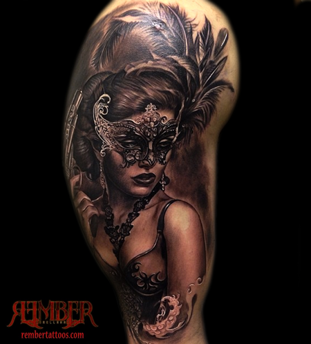 Rember, Dark Age Tattoo Studio - Masked woman portrait